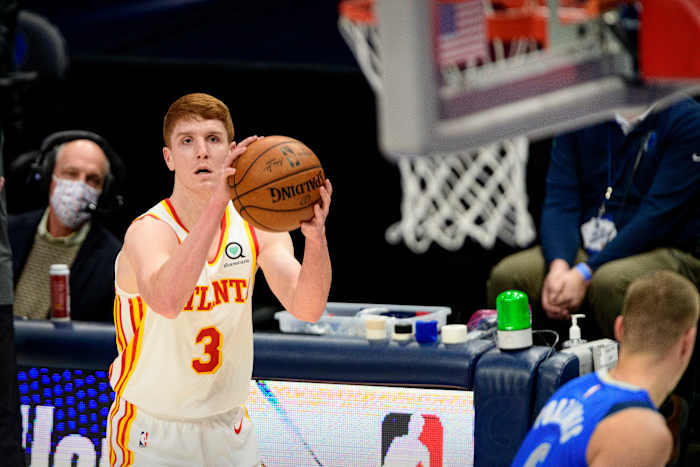 Atlanta Hawks guard Kevin Huerter takes a shot against the Dallas Mavericks